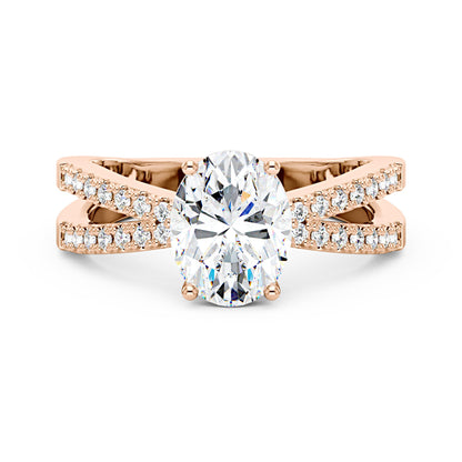 Oval Moissanite Engagement Ring with Crossover Pavé Band - NavianJewelry™