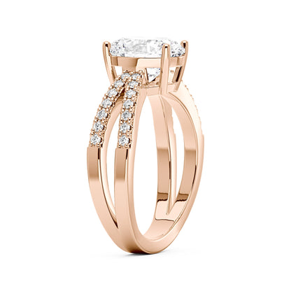 Oval Moissanite Engagement Ring with Crossover Pavé Band - NavianJewelry™