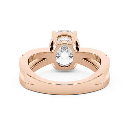 Oval Moissanite Engagement Ring with Crossover Pavé Band - NavianJewelry™