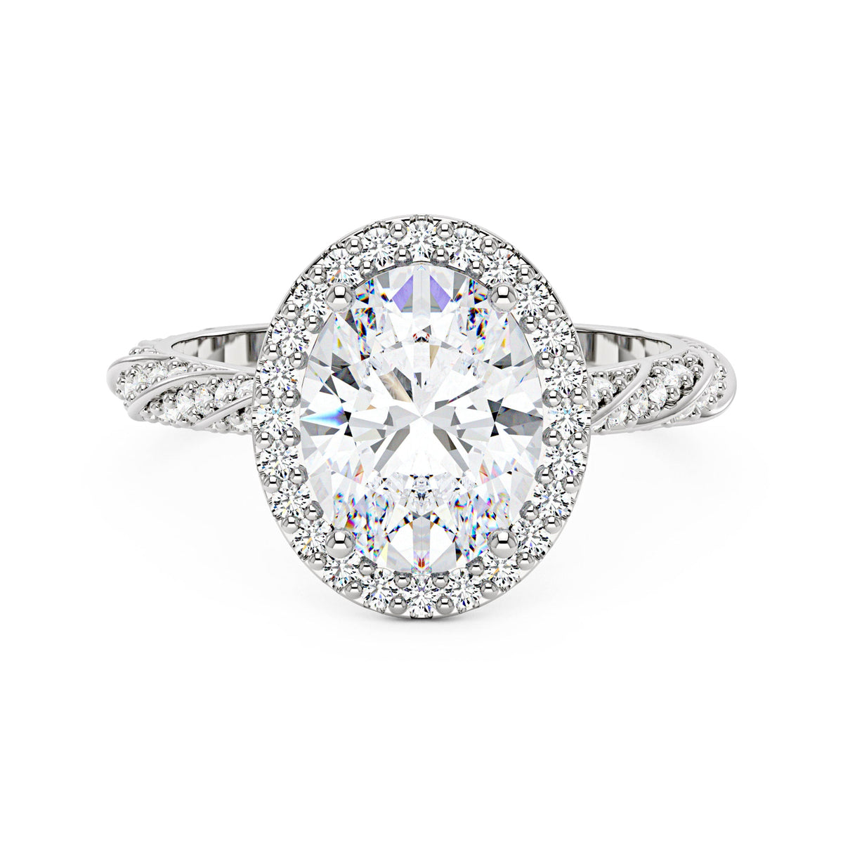 Oval Halo Moissanite Engagement Ring with Twisted Pavé Band - NavianJewelry™