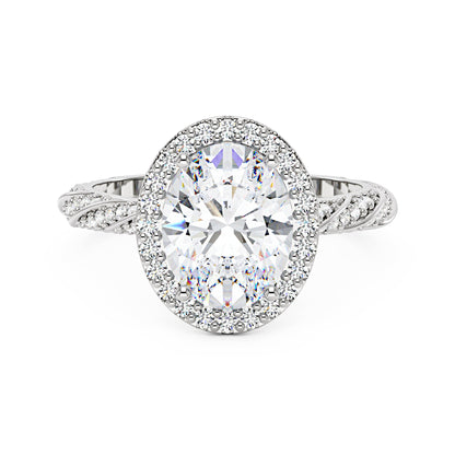 Oval Halo Moissanite Engagement Ring with Twisted Pavé Band - NavianJewelry™
