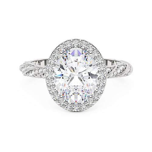 Oval Halo Moissanite Engagement Ring with Twisted Pavé Band - NavianJewelry™