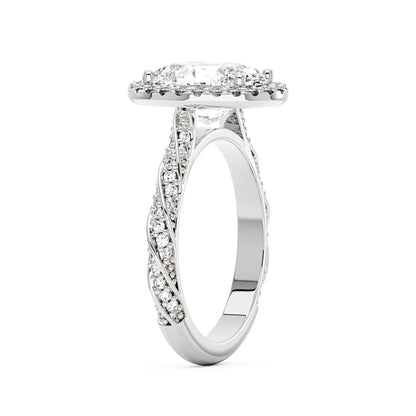 Oval Halo Moissanite Engagement Ring with Twisted Pavé Band - NavianJewelry™