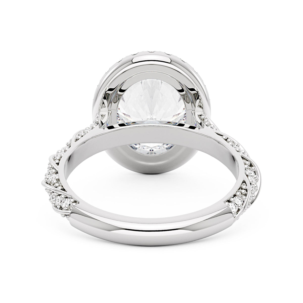 Oval Halo Moissanite Engagement Ring with Twisted Pavé Band - NavianJewelry™