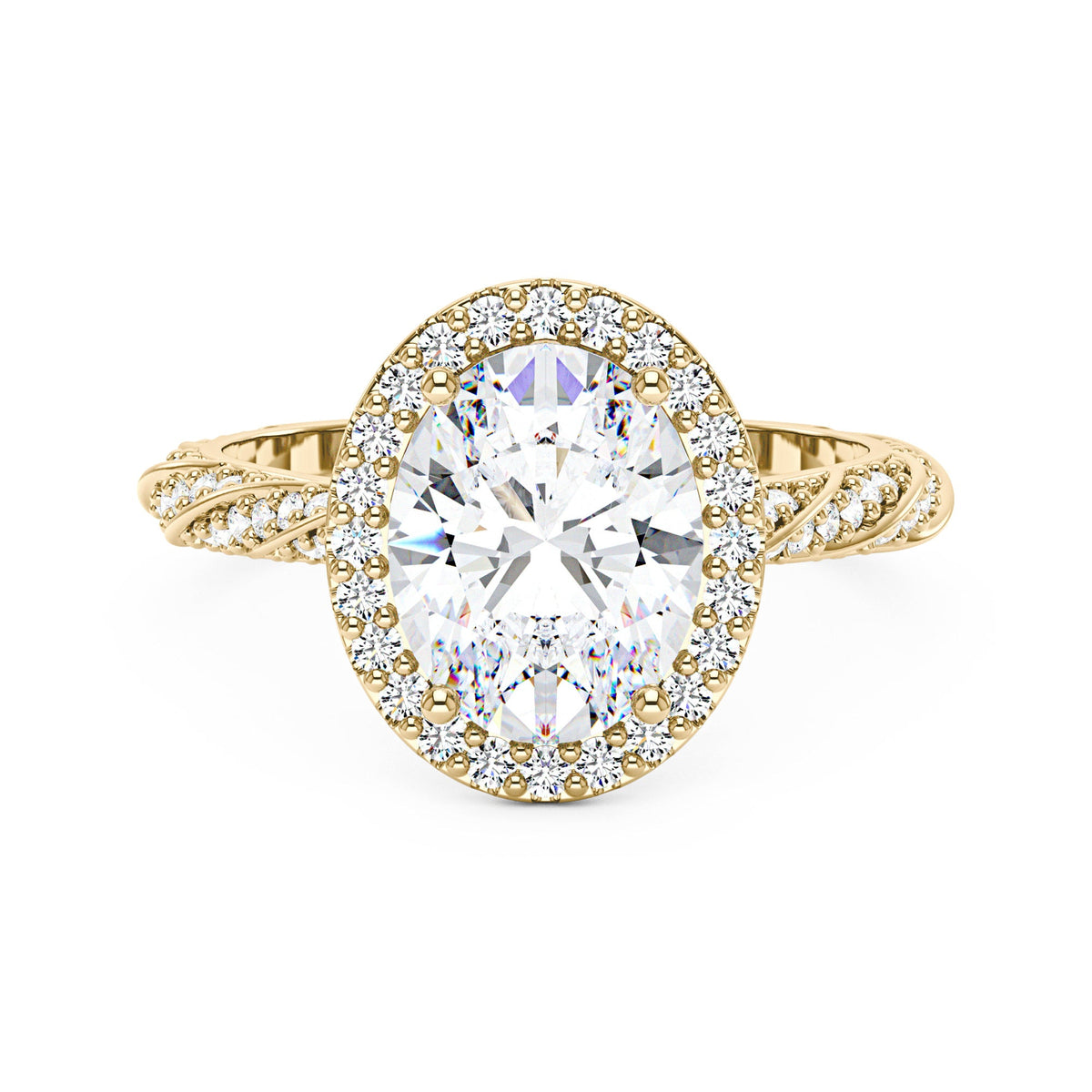 Oval Halo Moissanite Engagement Ring with Twisted Pavé Band - NavianJewelry™
