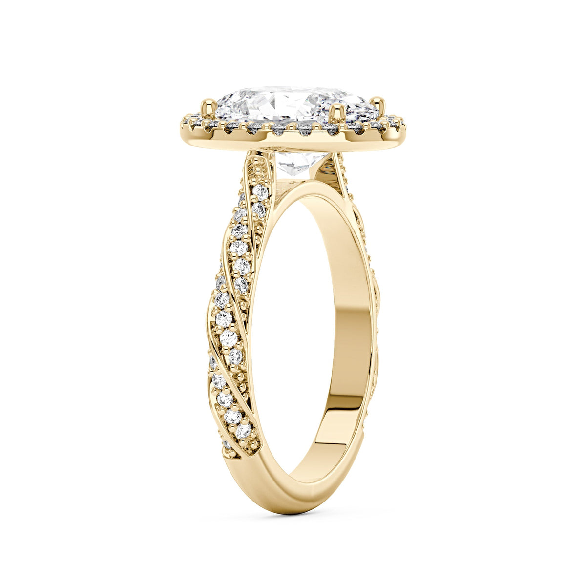 Oval Halo Moissanite Engagement Ring with Twisted Pavé Band - NavianJewelry™