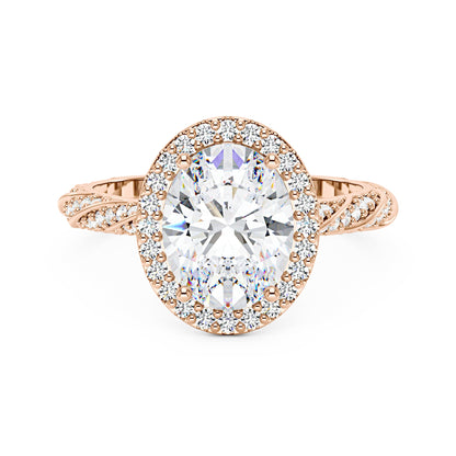 Oval Halo Moissanite Engagement Ring with Twisted Pavé Band - NavianJewelry™