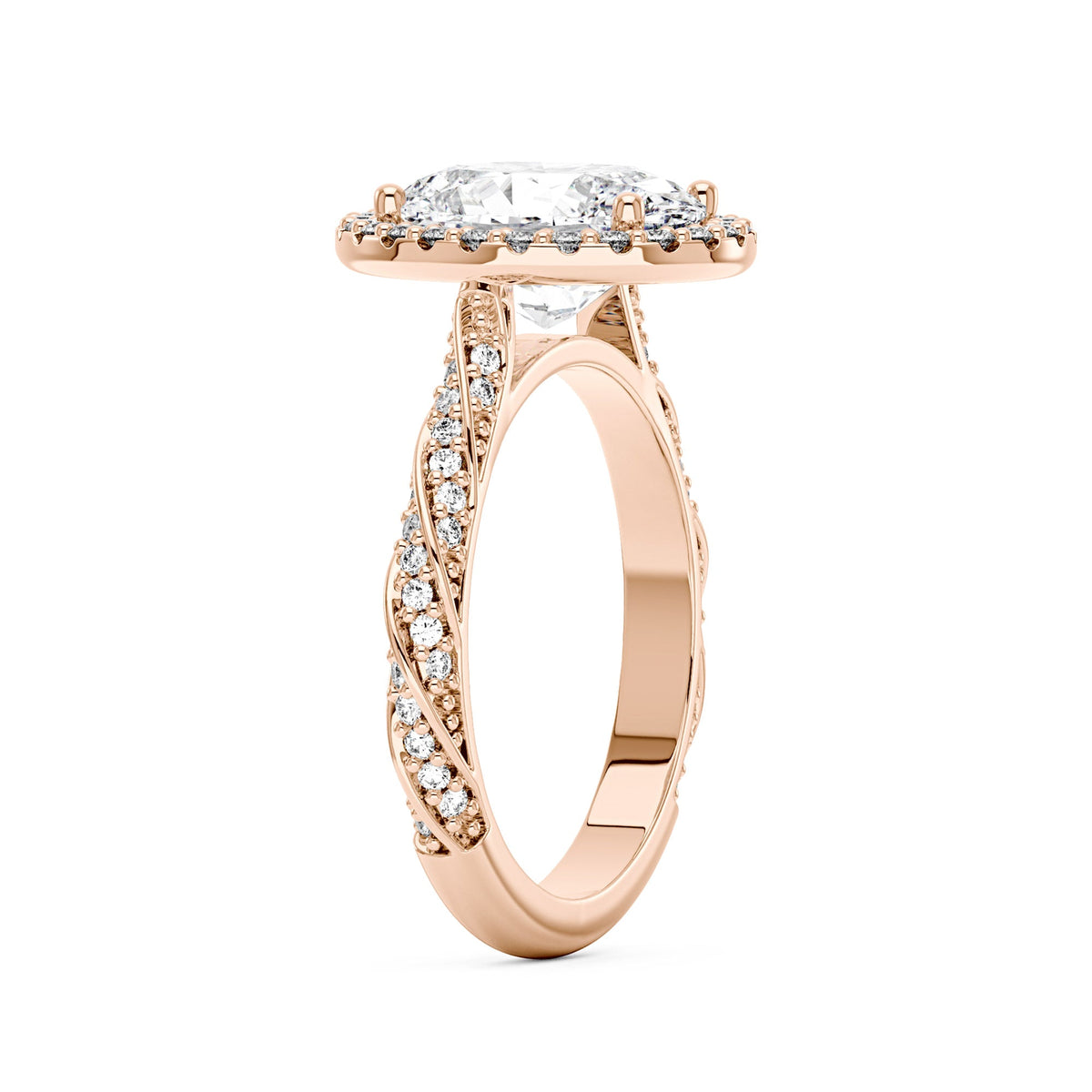 Oval Halo Moissanite Engagement Ring with Twisted Pavé Band - NavianJewelry™