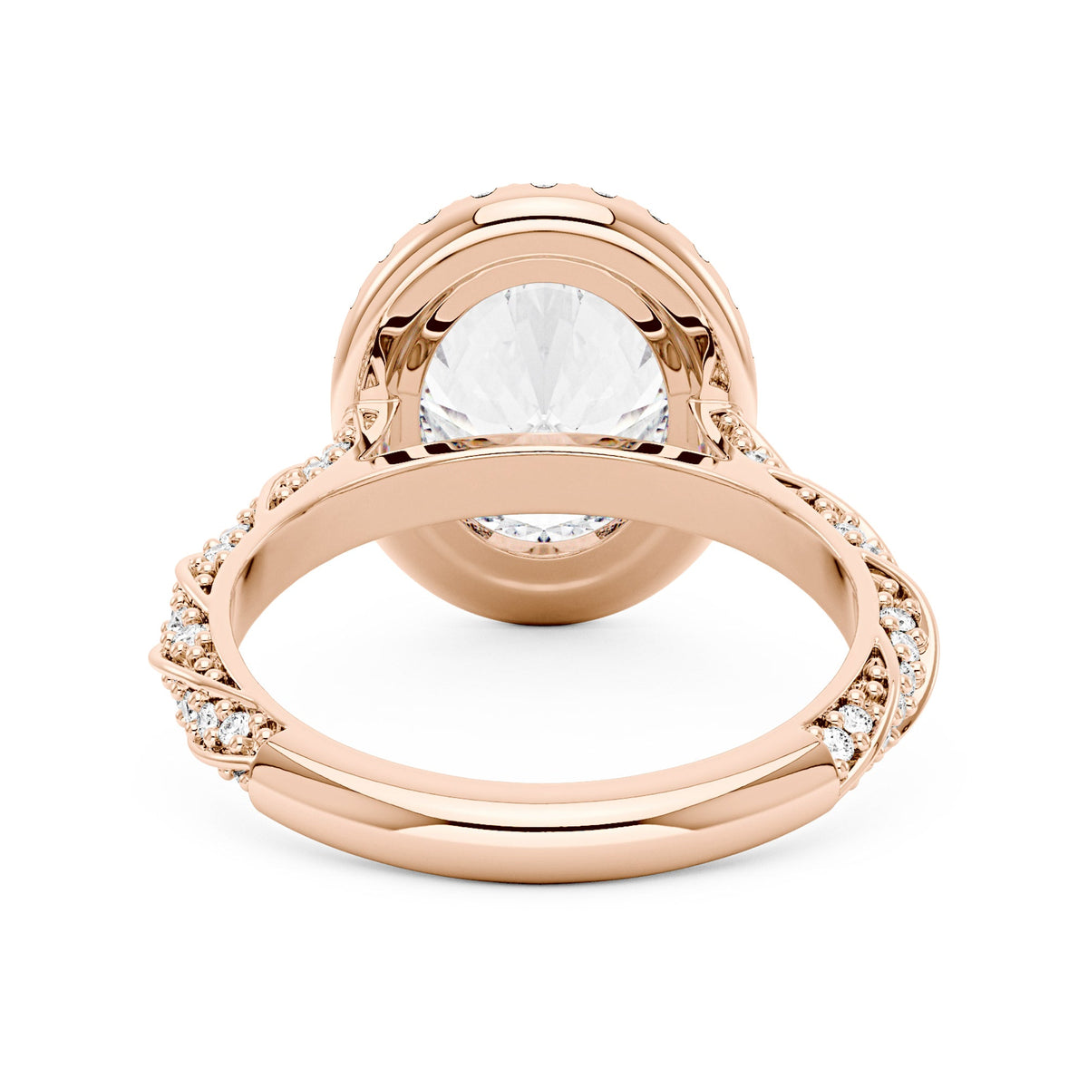 Oval Halo Moissanite Engagement Ring with Twisted Pavé Band - NavianJewelry™