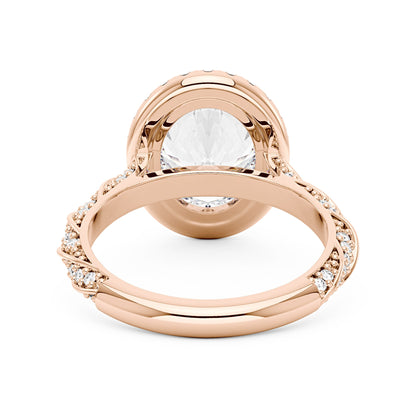 Oval Halo Moissanite Engagement Ring with Twisted Pavé Band - NavianJewelry™